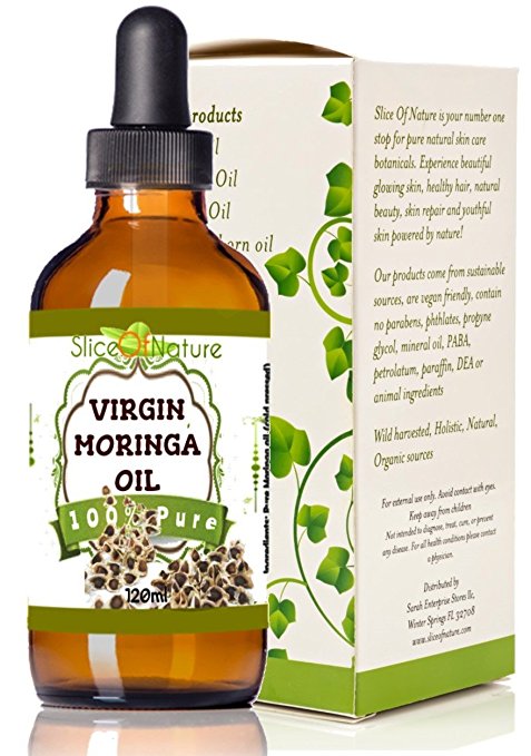 Slice Of Nature Virgin Moringa Oil for Face, Hair, Body - Cold Pressed Moringa Oleifera 100% Pure 4 ounce glass bottle