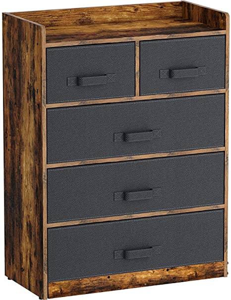 Rolanstar Dresser with 5 Drawers, Drawer Dresser with Fabric Drawers,Wide Storage Tower for Bedroom Closet, Entryway, Hallway, Nursery Room,Rustic Brown