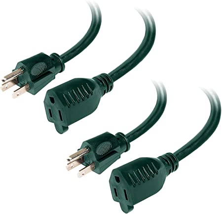 2 Pack of 100 Foot Outdoor Extension Cords - 16/3 SJTW Durable Green Cable with 3 Prong Grounded Plug for Safety