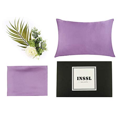 INSSL Silk Pillowcase for Hair and Skin，Hypoallergenic Soft Silk Pillow Cover, 19 Momme 600 Thread Count，with Hidden Zipper (Purple, Queen)
