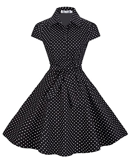 BI.TENCON Women's Retro Vintage 1950s Style Cap Sleeve Swing Party Dress