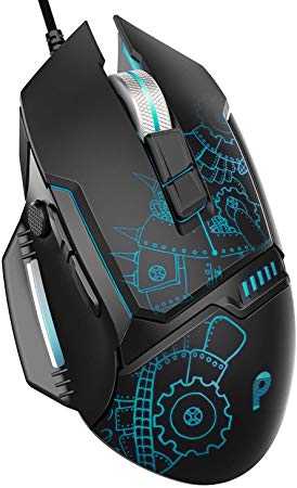 PBUER Gaming Mouse, Wired Gaming mouse, 7 Programmable Buttons, 7200 DPI Adjustable, Comfortable Grip Ergonomic Optical PC Computer Gaming Mice with Fire Button, Black