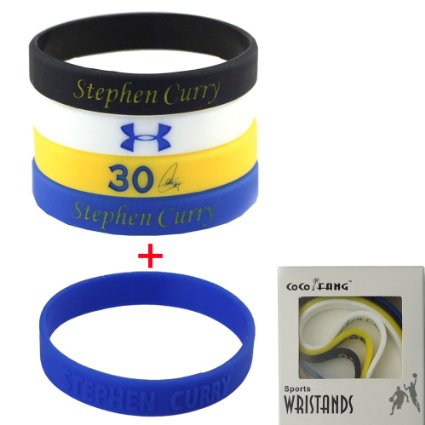 CocoFang 3D Stephen Curry Silicone Wristband Bracelet NBA Basketball Star Bracelet,4PCS Assorted Color