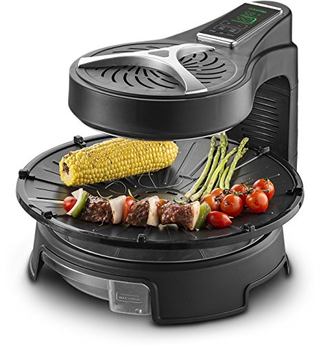 Gourmia GHG1600 Digital Halogen Powered Rotating Grill with LCD Touch Time & Temperature Control Display, Multi Functional, Swing Away Hood for Easy Access, Includes Free Recipe Book