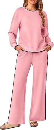 MEROKEETY Women's 2 Piece Outfits Sweatsuit Set Crewneck Sweatshirt Wid Leg Sweatpants Fall Lounge Tracksuit