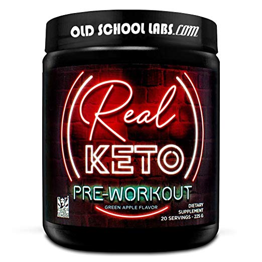 Old School Labs Real Keto Pre-Workout Powder - Antidote to Keto Fatigue - for Men and Women - Increase Energy, Focus, Strength, and Pumps for Maximum Performance - Natural Green Apple - 20 Servings