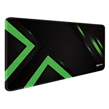 Amazon Basics Extended Gaming Mouse Pad Desk Mat for Computer Laptop| Stitched Embroidery Edges| Non-Slip Rubber Base | Keyboard Mouse Pad for Office & Home (795mm x 298mm x 3.45mm) - Green Stripes