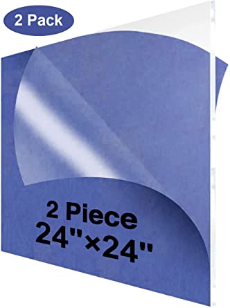 24x24 Cast Acrylic Plexiglass Sheet 1/8 Thick Pack 2- Clear Acrylic Perspex Sheet 3mm thick, Transparent Plexiglass Sheet, Plastic Sheeting - Durable, Water Resistant & Weatherproof,Multipurpose,Clear
