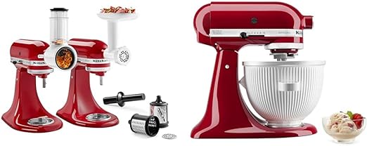 KitchenAid® Food Grinder   Fresh Prep Slicer/Shredder Attachment Bundle, White & Ice Cream Maker Attachment Stand Mixer, 2 Quart, White