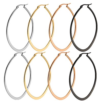 Calors Vitton 4 Pairs Stainless Steel Teardrop Large Hoop Earrings 30mm-60mm