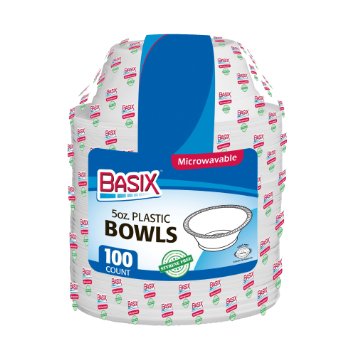 Basix 100 Count Disposable Plastic Bowls Microwave Safe 5 Ounce, White Pack Of 1