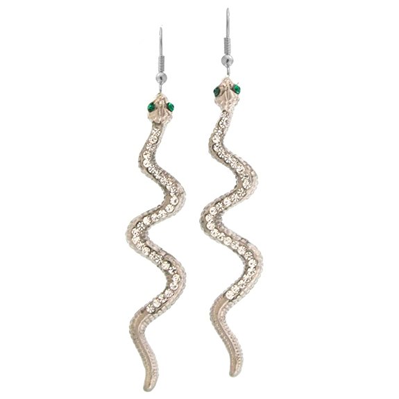 Nickel Free Snake Earrings Studded with Swarovski Stones, Quality Made in USA!, in Silver Tone with Matte Finish