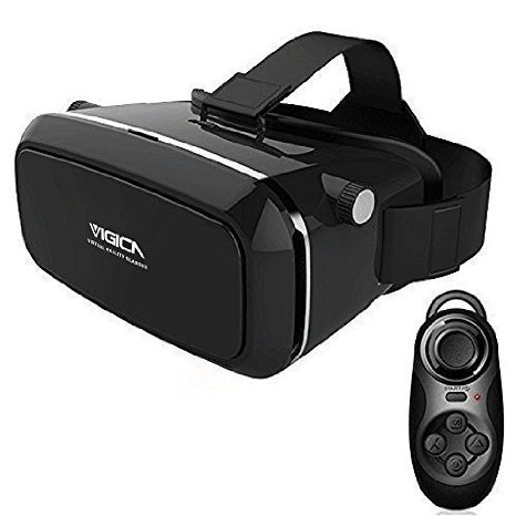 VIGICA 3D VR Glasses Virtual Reality Headset Google Cardboard 3D Video Games Glasses Compatible with 4.7-6.0 inches iPhone Android Smartphone with Remote Controller