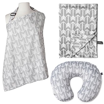 Kids N' Such 3 Pack Bundle of Arrow Nursing Cover, Nursing Pillow Cover, and Baby Blanket | Best Baby Shower Gift for Breastfeeding Mothers of Infant Boys and Girls