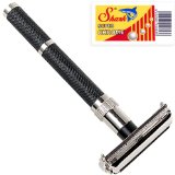 Parker 96R - Long Handle Butterfly Open Double Edge Safety Razor and 5 SHARK blades