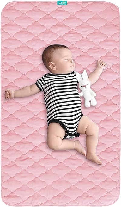Biloban Baby Waterproof Bed Pad Washable Quilted Crib Mattress Pad 28" x 52", Reusable Underpads Bed Wetting Incontinence Cover for Baby Toddler Children and Adults, Pink