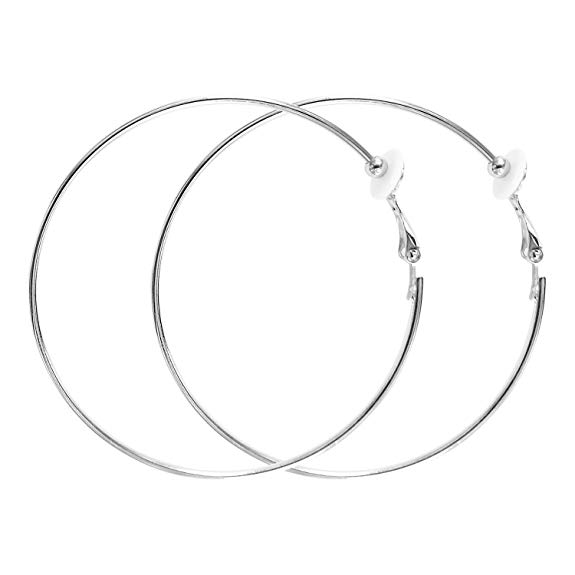 2.36" Fashion Large Silver Hoop Clip On Earrings For Women 2.36 inch RareLove