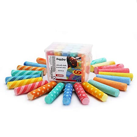 Sidewalk Chalk Sets for Kids - 20 Count, 5 Bright Colors, Jumbo Outdoor Chalk, Non-Toxic, Washable