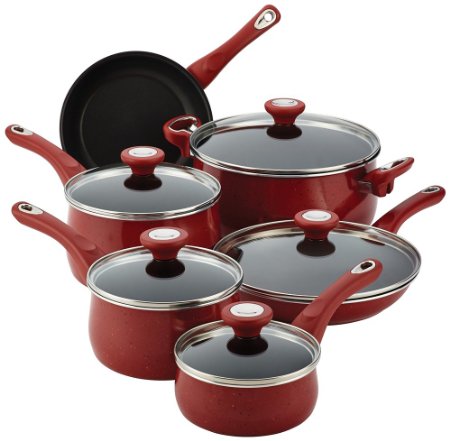 Farberware New Traditions Speckled Aluminum Nonstick 14-Piece Cookware Set Red