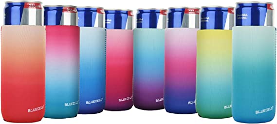 8pcs 12oz Slim Can Sleeves Neoprene Slim Tall Insulated Beer Sleeves Soda Cover Cooler, Perfect for Birthday BBQs Monograms DIY Projects Weddings Parties and Events (Gradient Color#1, 12oz Slim)