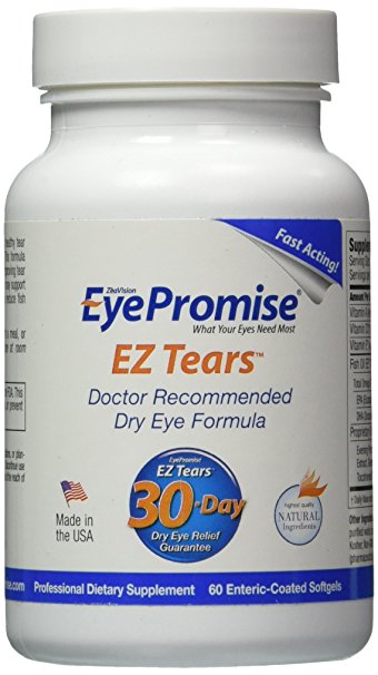 EyePromise EZ Tears Eye Vitamin – Occasional Dry Eye Relief Supplement - Omega-3s and 8 Other Soothing Ingredients