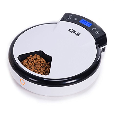 CO-Z Automatic Pet Feeder 5 x 240ml Meal Trays for Small Cats & Dogs, for Dry & Semi-Wet Food, Dual Power Systems