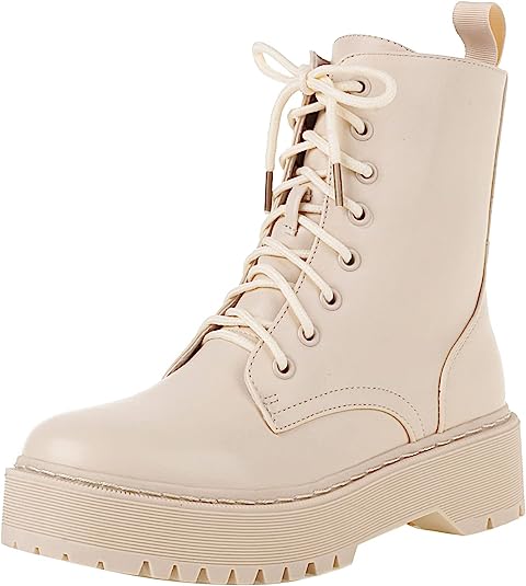 vivianly Women's Round Toe Low Heel Ankle Boots Lace Up Combat Military Boot Side Zipper Short Booties