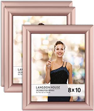 Langdon House 8x10 Picture Frame (3 Pack, Rose Gold), Rose Gold Photo Frame 8 x 10, Wall Mount or Table Top, Celebration Collection