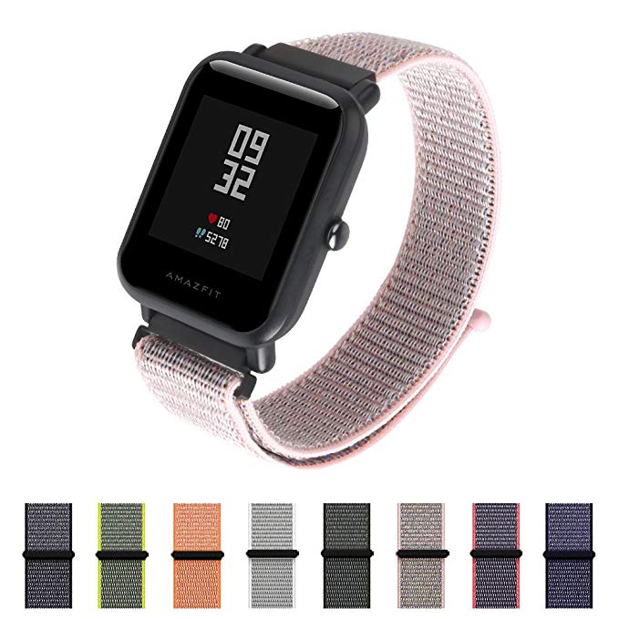 Nylon Sport Loop Band SIKAI 20mm Replacement Nylon Strap Compatible with Amazfit Bip/Huawei Watch 2 Sport/Ticwatch E Breathable with Hook and Loop Fastener Adjustable Closure (Pink Sand)