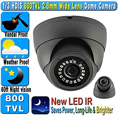 800TVL 960H 2.8mm Wide Angle Lens 24IR Night Vision Vandal Weather Proof Dome Security CCTV Camera