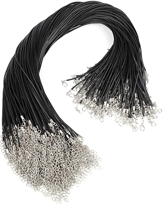 Foraineam 200pcs 1.5mm Necklace Cord with Clasp 20 Inches Long Black Waxed Necklace String for Bracelet Necklace Pendants Jewelry Making