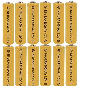 12 Piece Yellow Color AA NiCd 600mAh 1.2V Rechargeable Battery