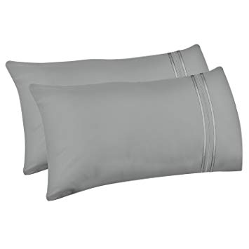 LiveComfort [2-Pack] Pillow Cases, King Size Soft Brushed Microfiber Pillowcases, Machine Washable Wrinkle-Free Breathable (Pale Grey, King)