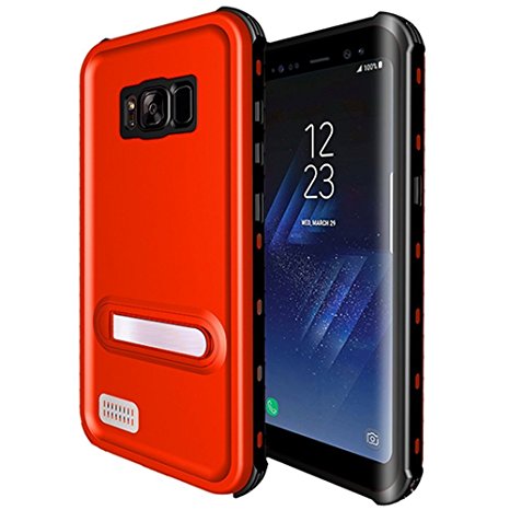 Galaxy S8 Plus Waterproof Case,Underwater Cover Full Body Protective Shockproof Snowproof Dirtproof IP68 Certified Waterproof Case with Kickstand for Samsung Galaxy S8 Plus (Red)