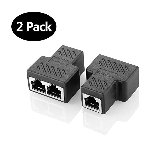 RJ45 Splitter Connectors Adapter 1 to 2 Ethernet Coupler Double Socket HUB Interface Contact Modular Plug Connect Network LAN Internet Cat5 Cat5e Cat6 Cat7 Cables 2 Pack