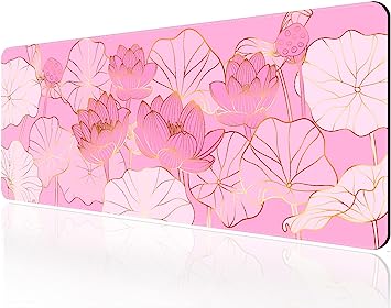 REDSHELL Big (31.5X11.78 in), Non-Slip Natural Rubber Base Large Mouse pad for Desk, Comfortable Lycra Cloth Extended Mouse Pad for Keyboard, Mouse and Desktop, Pink Lotus