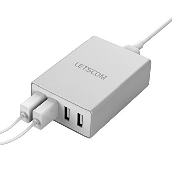 LETSCOM ASK Multi Port Charging Hub - 25W / 5A 4-Port Phone / Pad Charger , Desktop or Portable Charging Station, Aluminum Silver