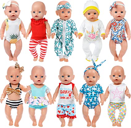 ZITA ELEMENT 10 Sets 14 - 16 Inch Baby Doll Clothes Dress Swimsuits Jumpsuits Headbands for 43cm New Born Baby Doll, 15 Inch Bitty Baby Doll and American 18 Inch Girl Doll Outfits and Accessories