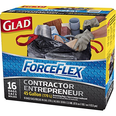 Glad ForceFlex Tie' n Toss Contractor Garbage Bags, 16 count