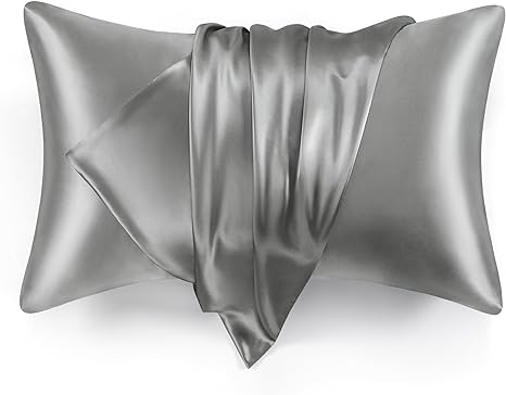 Love's cabin Silk Satin Pillowcase for Hair and Skin (Dark Gray, 51x76 cm) Slip Pillow Protector Queen Size Set of 2 - Satin Cooling Pillow Case with Envelope Closure