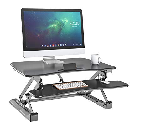 Duronic DM05D8 Sit Stand Electric Desk PC Workstation Height Adjustable Table - Monitor and Keyboard Riser – Compatible Monitor Arm