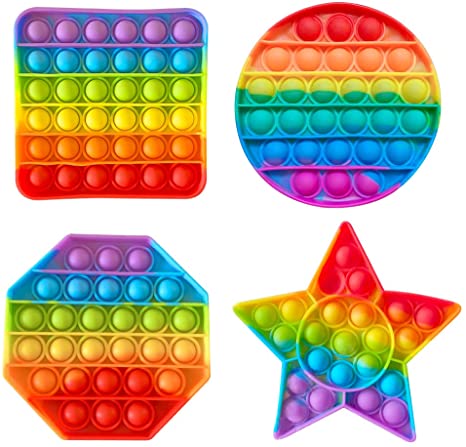 MiniSun Push Button Pop Fidget Toys, Fidget Toys for Kids and Adults. Rainbow Color Circle, Square, Heart, Octagon, Unicorn, Dinosaur, and etc. (4 PCS Set: Circle, Octagon, Star, Squre)