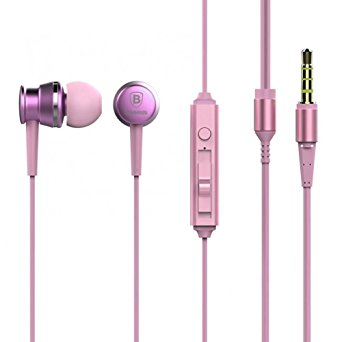 Earphones, Baseus® Lark Series 3.9ft Audio Noise-isolating In-Ear Wired Headset Headphone w/Mic Microphone 3.5mm Jack For iPhone/iPad/iPod/Samsung/HTC/LG/Tablets/MP4 Player/PSP, etc. (Sakura Pink)