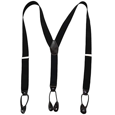 Mens Elastic Adjustable Braces Suspenders - Y back with Leather Button End and Strap