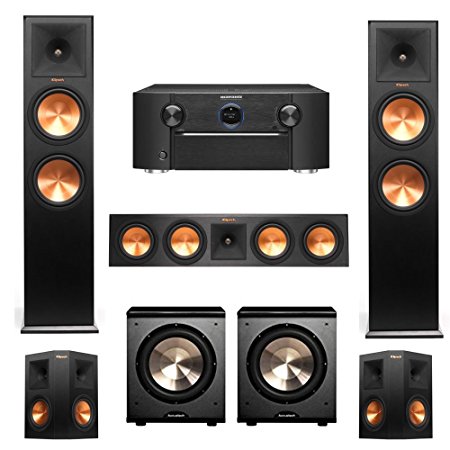 Klipsch RP-280F, RP-450C, RP-250s, 2 PL-200 Subwoofers, 5.2 Home Theater System with Marantz SR7010 9.2 Channel Full 4K Ultra HD AV Surround Receiver with Bluetooth & Wi-Fi