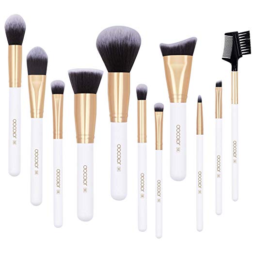 Docolor Makeup Brushes 11Pcs Makeup Brush Set Premium Synthetic Foundation Brush Blending Face Powder Blush Concealers Eye Shadows Make Up Brushes Kit (White-Gold)