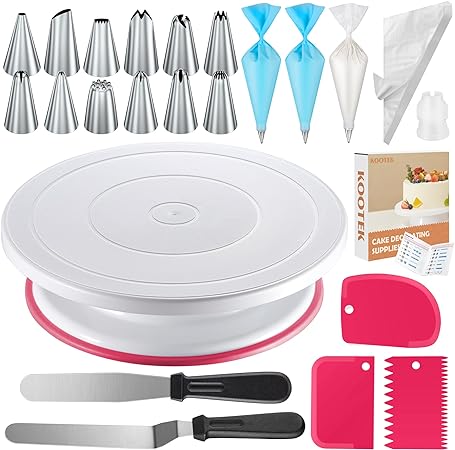 Kootek 71PCs Cake Decorating Supplies Kit, Cake Decorating Set with Cake Turntable, 12 Numbered Icing Piping Tips, 2 Spatulas, 3 Icing Comb Scraper, 50 2 Piping Bags, and 1 Coupler for Baking