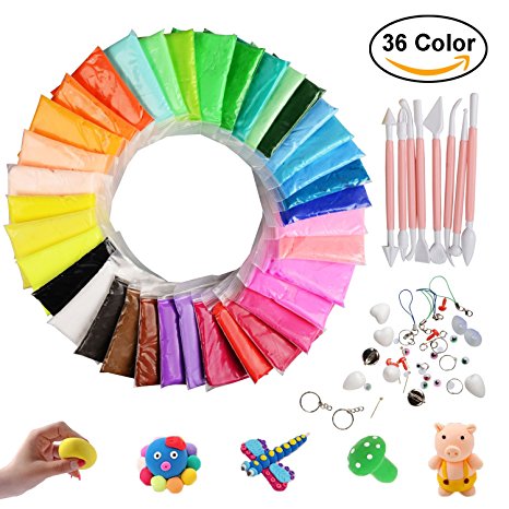 Hometall Modeling Clay Air Dry, 36 Colors DIY Ultra-light Molding Clay Soft Magic Plasticine Craft Toy with Tools, Best Kids Christmas Gifts (10oz/Pack)