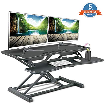 Standing Desk Converter-Height Adjustable Sit Stand Desk Riser-Stand up Tabletop Computer Workstation with Keyboard Tray-Desktop Lifter fits Dual Monitor 37.4" x 24.2",Black,by IMtKotW …