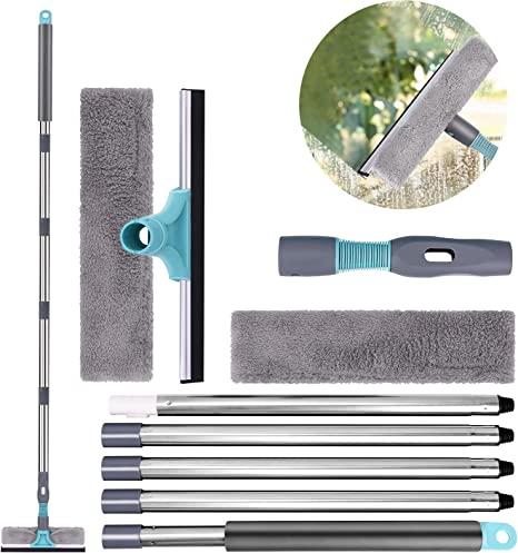 Telescopic Window Squeegee Cleaner, Tendak 2 in 1 78" Professional Window Cleaner with Telescopic Handle, Extendable Window Wiper 23cm to 200cm Glass Cleaning Tools for High Windows Indoor and Outdoor